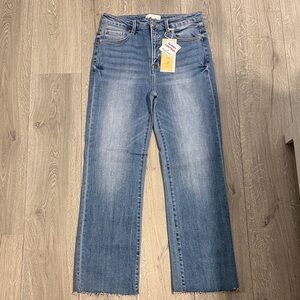 Risen Raw Hem Straight Leg Classic Blue Denim Jeans size 13/31
